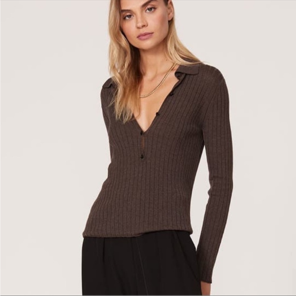 Vince Ribbed Knit Pullover Button Up Collared Pol… - image 2